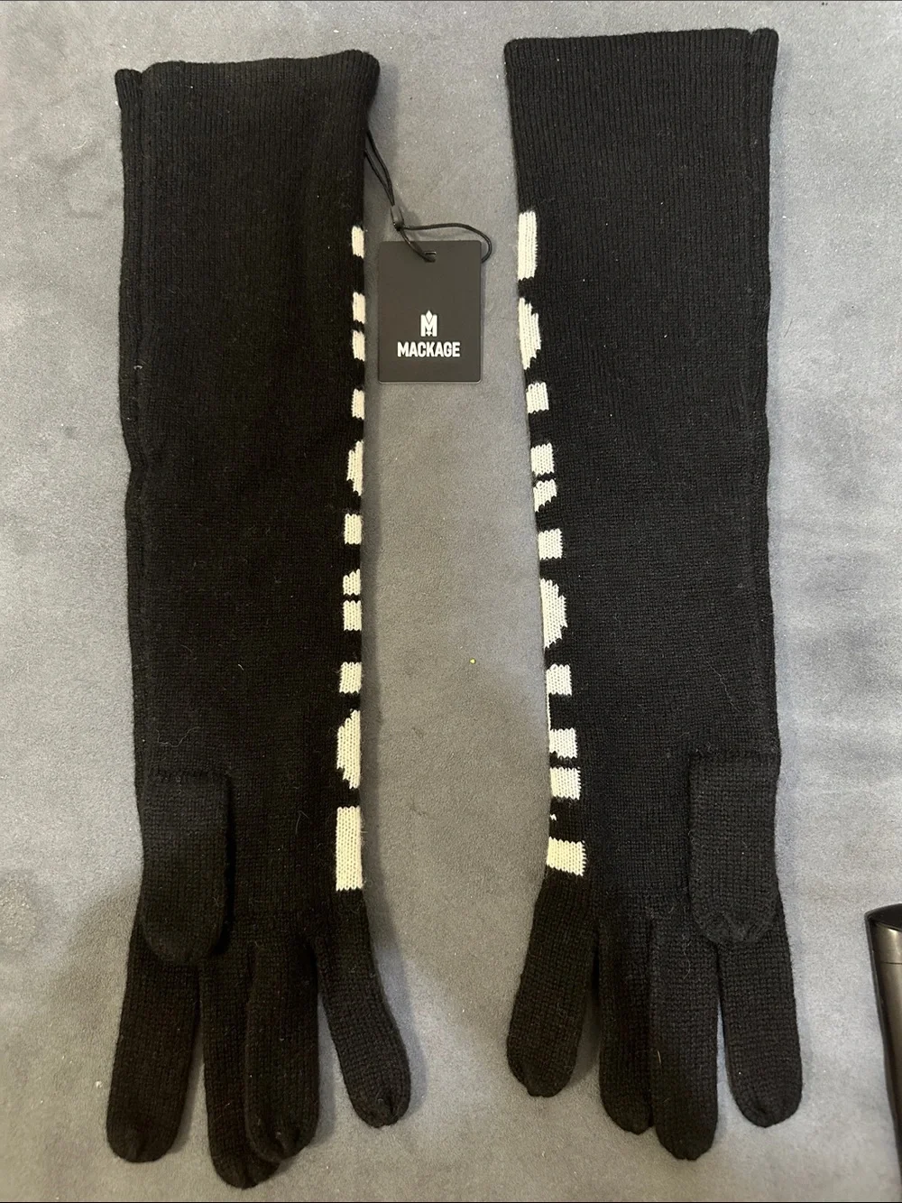 Mackage Black and White Logo Knit Gloves